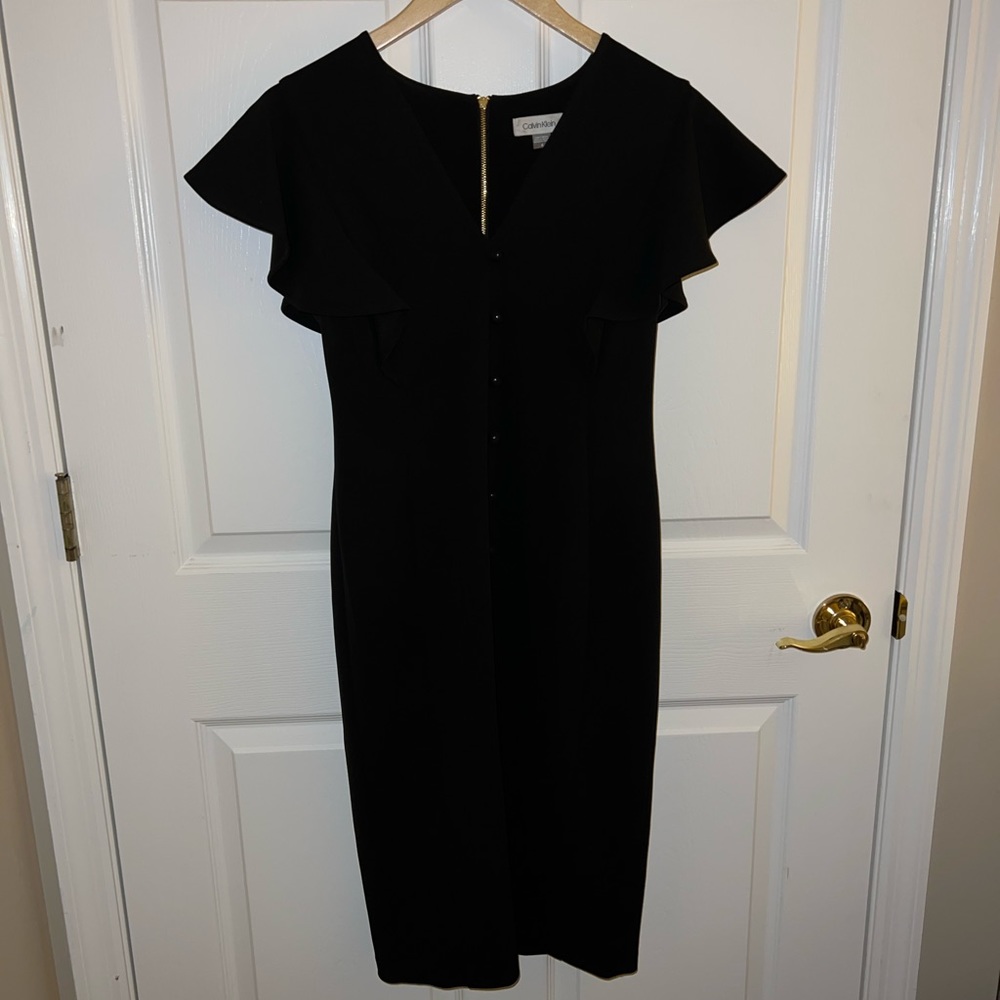 Calvin Klein Black Button Front Flutter Sleeve Dress | Size 4